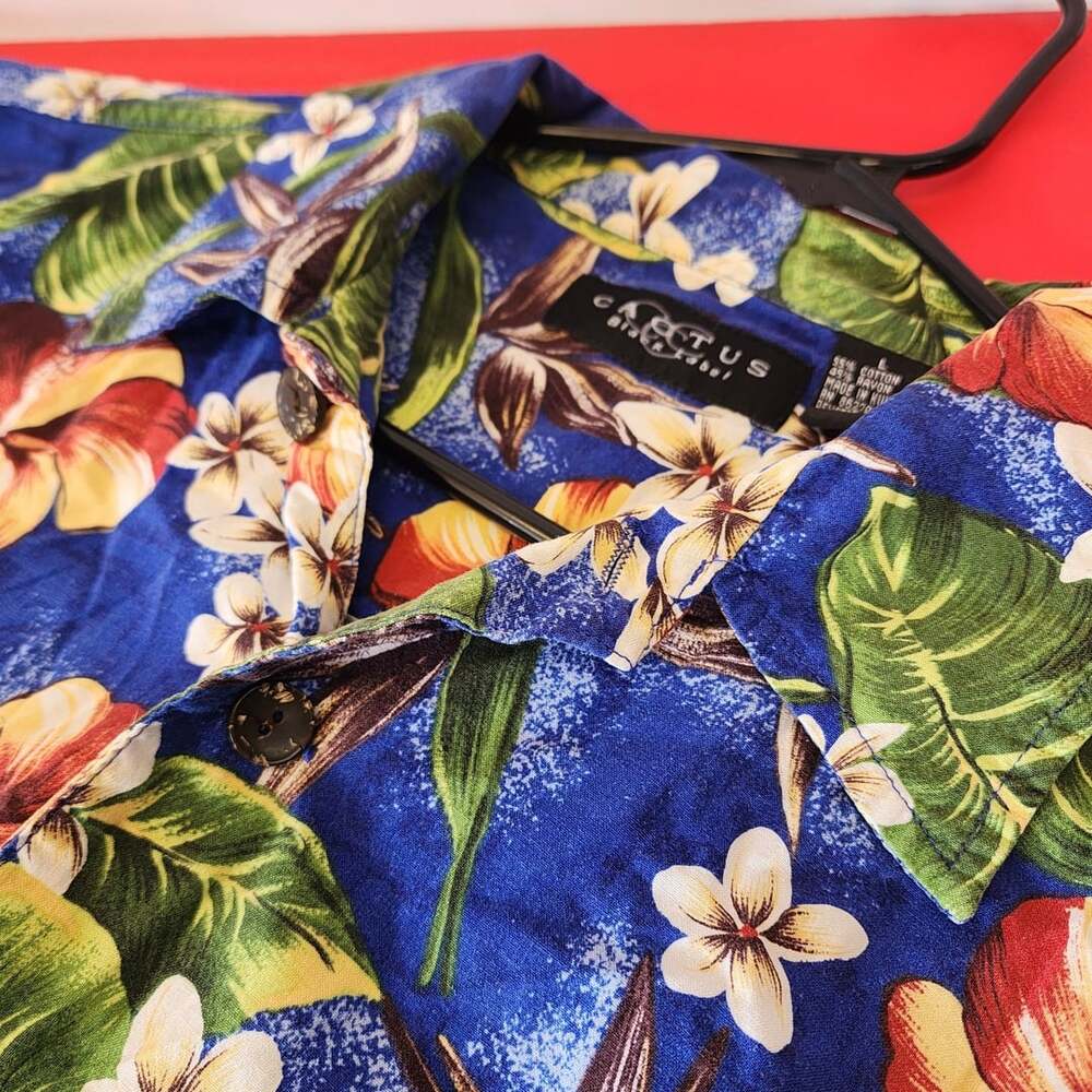 Cactus Black Label Floral Tropical Short Sleeve Hawaiian Shirt